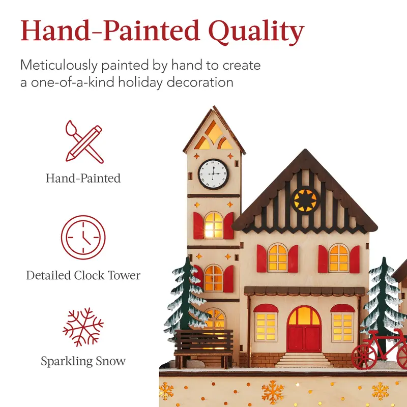 Pre-Lit Wooden Christmas Village styled in a room