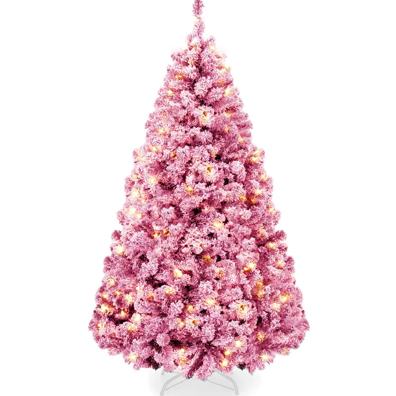 Pre-Lit Pink Flocked Christmas Tree