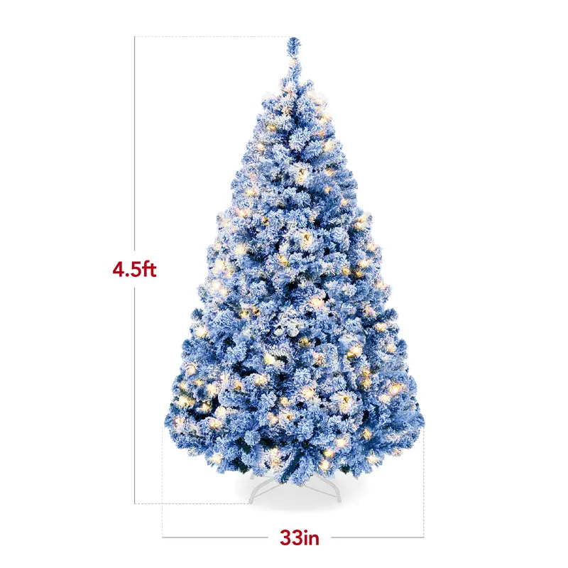 Pre-Lit Blue Flocked Christmas Tree styled in a room