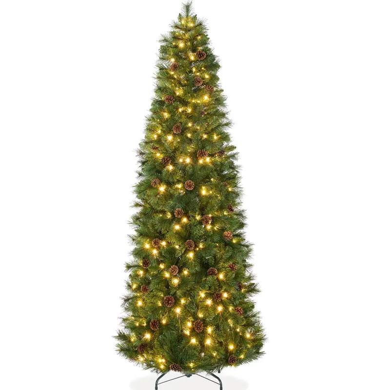 Pre-Lit Scotch Pine Pencil Christmas Tree styled in a room