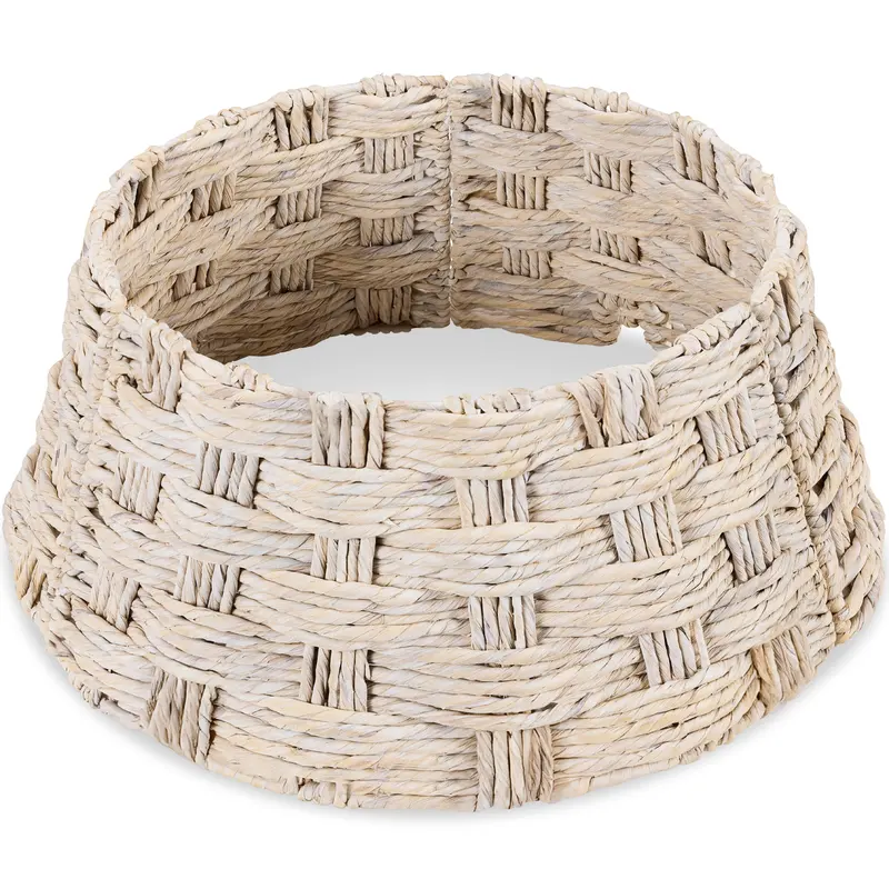 Basket Woven Hyacinth Christmas Tree Collar styled in a room
