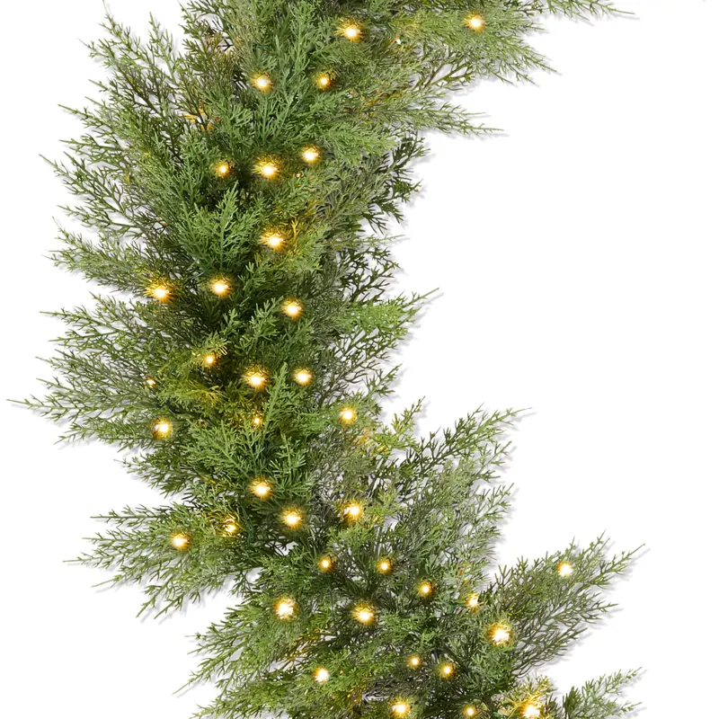 Realistic Cedar Cypress Garland with Twinkling Lights