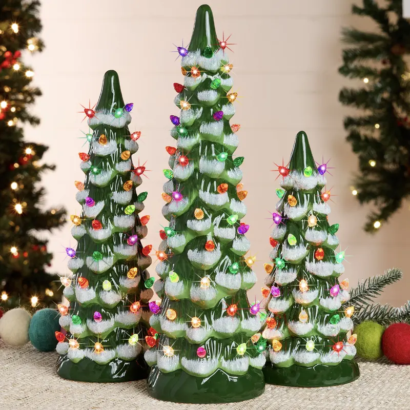 Set of 3 XL Pre-Lit Ceramic Christmas Trees