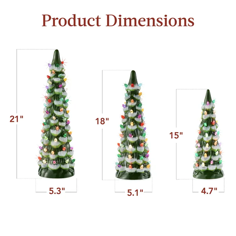 Set of 3 XL Pre-Lit Ceramic Christmas Trees styled in a room