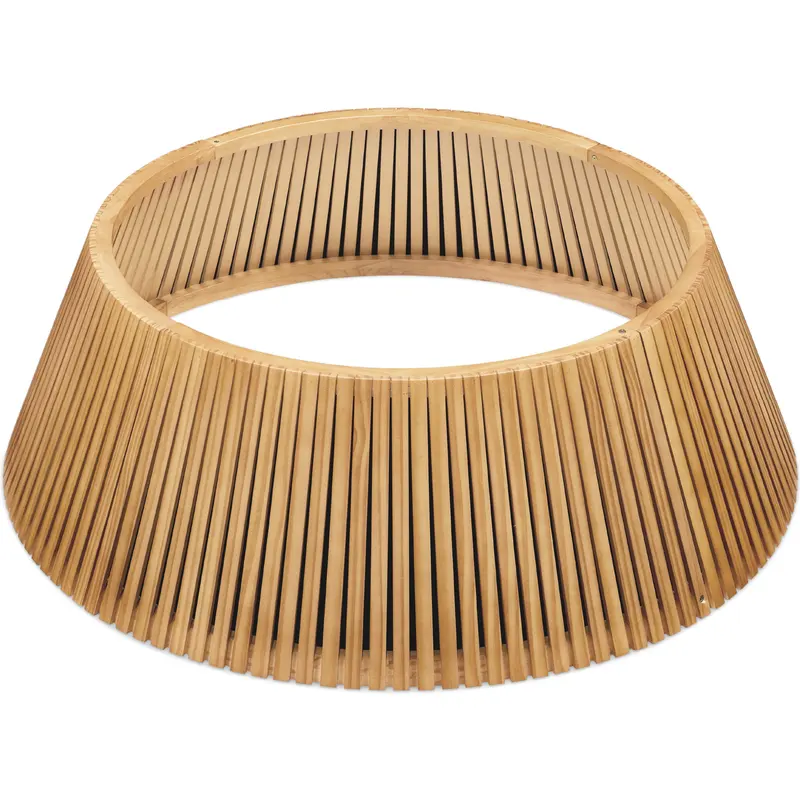 Solid Wood Slatted Christmas Tree Collar styled in a room
