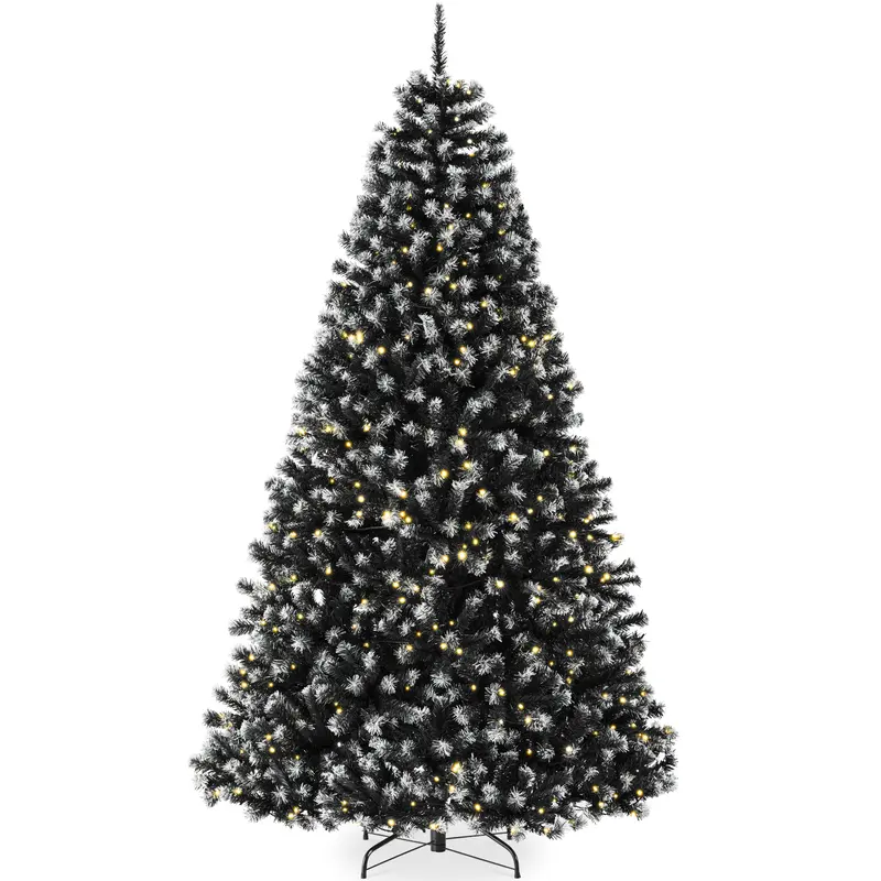 Pre-Lit Frosted Black Spruce Christmas Tree styled in a room