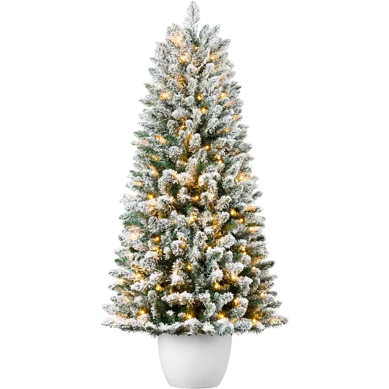 Pre-Lit Potted Flocked Christmas Tree