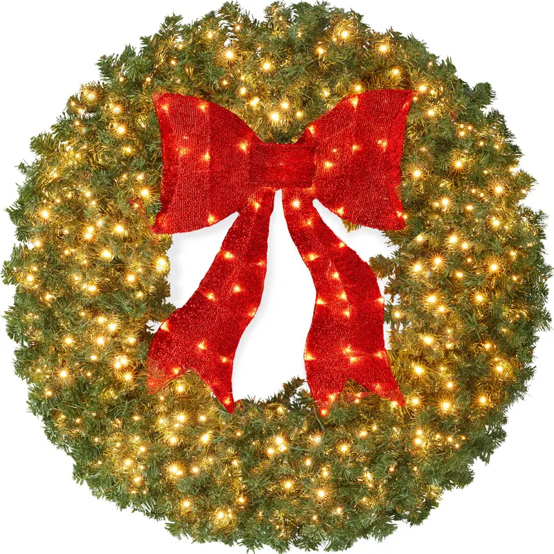 Pre-Lit Fir Wreath with Lit Red Bow