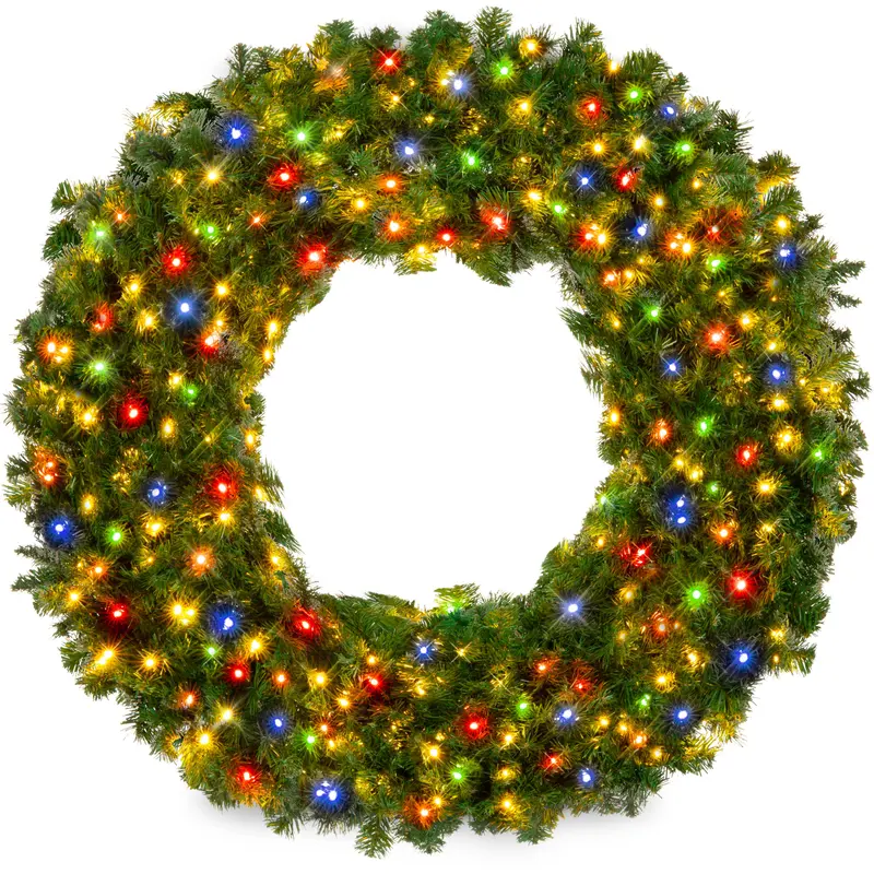 Pre-Lit Fir Wreath, Warm White or Multicolor