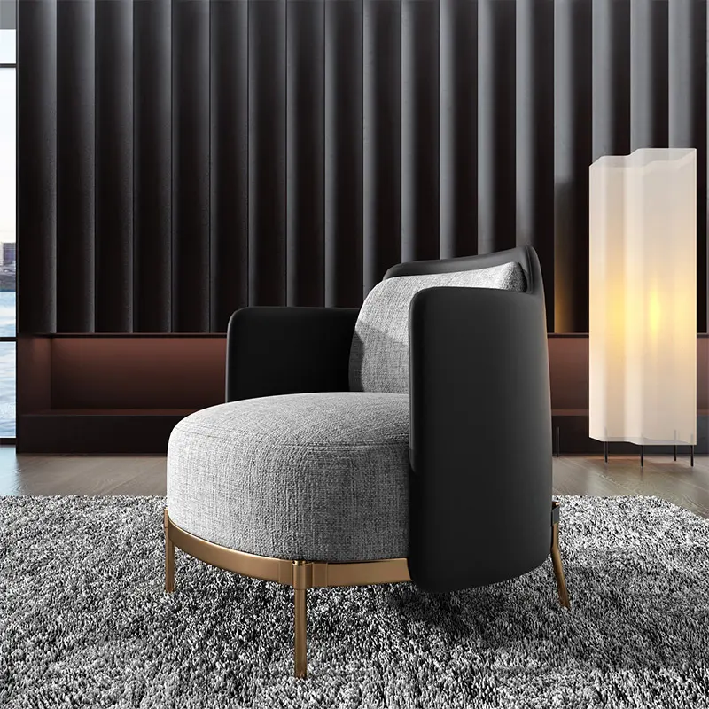 Black & Gray Linen Accent Chair styled in a room