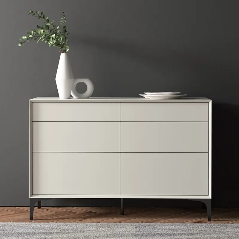 47" Off-White 6-Drawer Dresser styled in a room