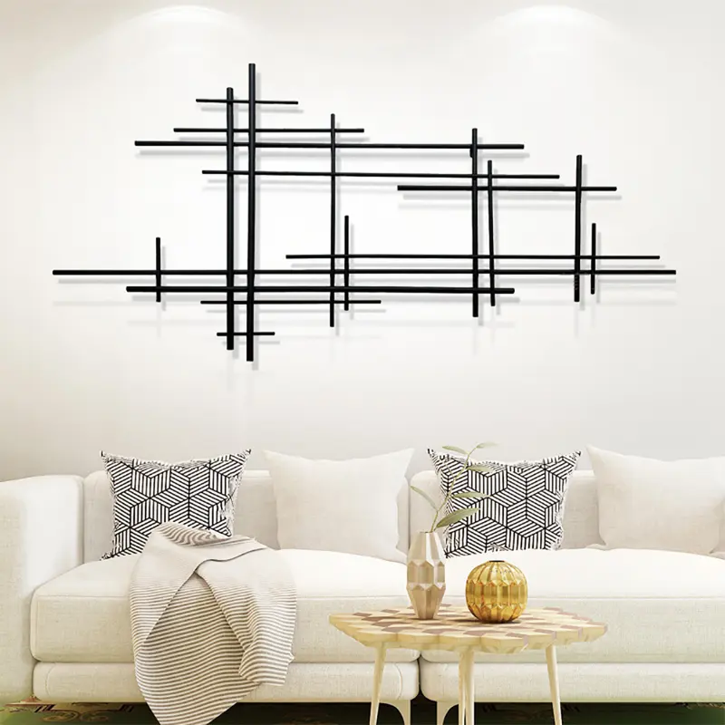 Minimalist Black Metal Vertical Lines Wall Sculpture styled in a room
