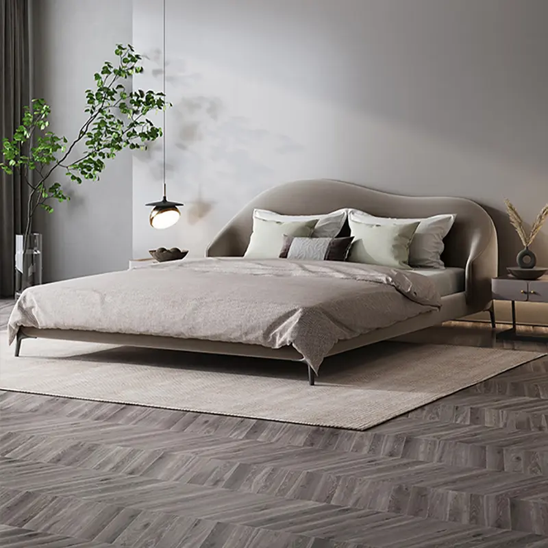Queen Size Velvet Upholstered Bed Frame with Wingback styled in a room