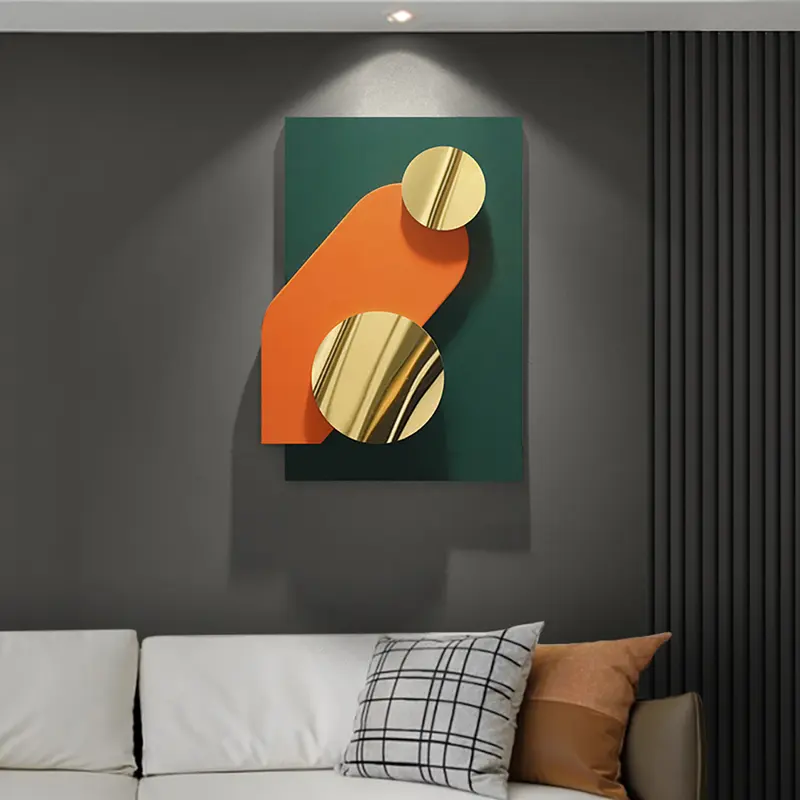 Green & Gold Overlapping Geometric Metal Wall Art styled in a room