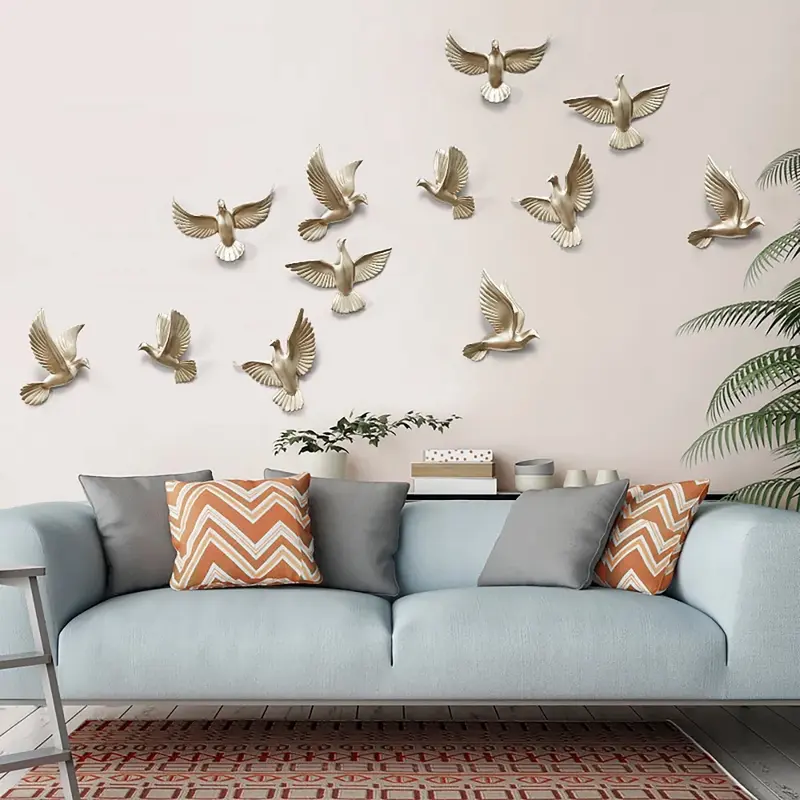 Gold Flocking Birds Wall Decor Set, 6 Piece styled in a room