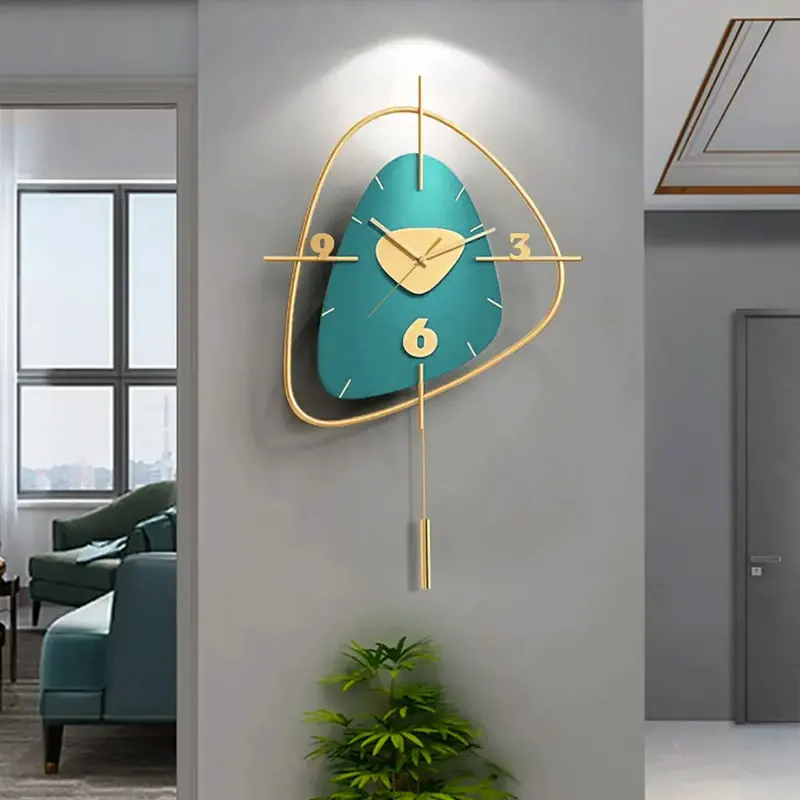 Dark Green & Gold Scandinavian Wall Clock styled in a room
