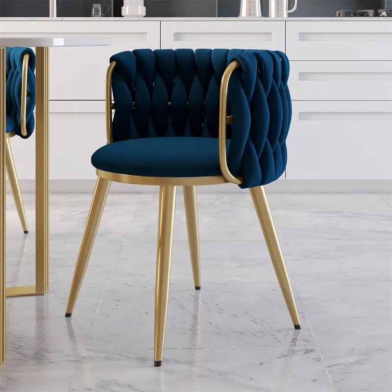 Nordic Blue Barrel-Back Dining Chairs, Set of 4 styled in a room