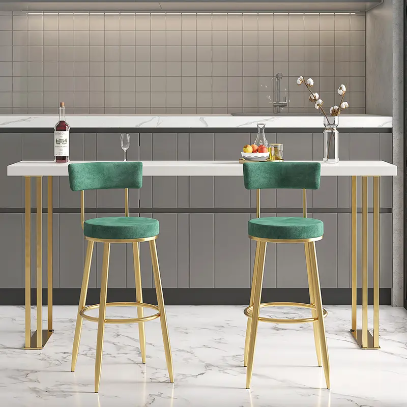 Green Velvet Gold-Base Bar Stool styled in a room