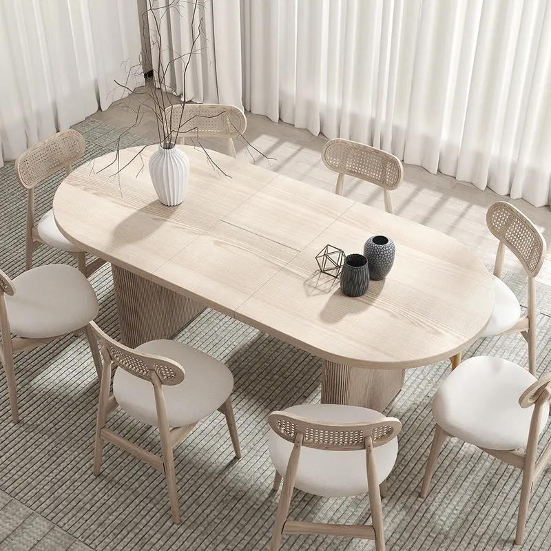 Japandi Butterfly Leaf Oval Dining Table (63"-79") styled in a room