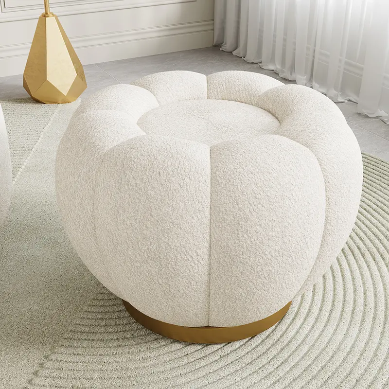 Cream Boucle Pumpkin Pouf Ottoman styled in a room