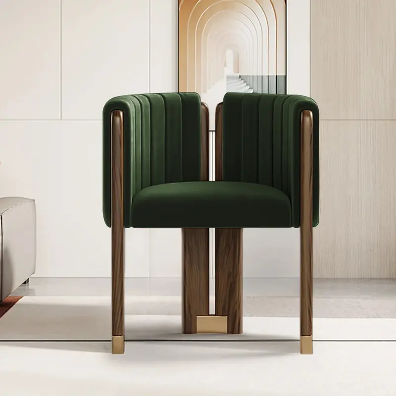 Green Velvet Fluted Accent Chairs, Set of 2 styled in a room