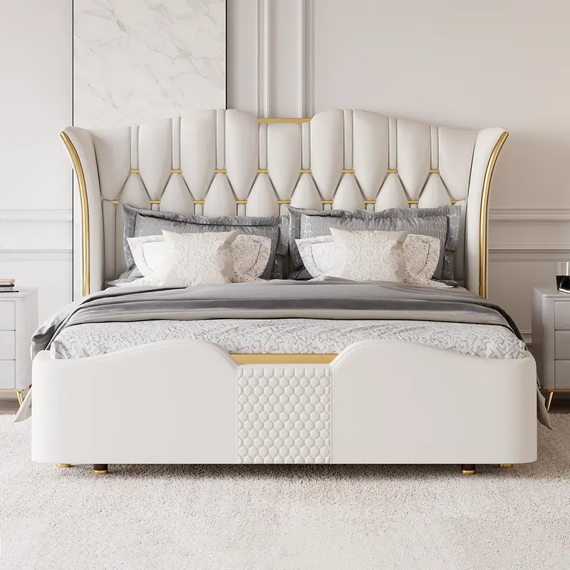 Tufted Wingback King Upholstered Platform Bed styled in a room