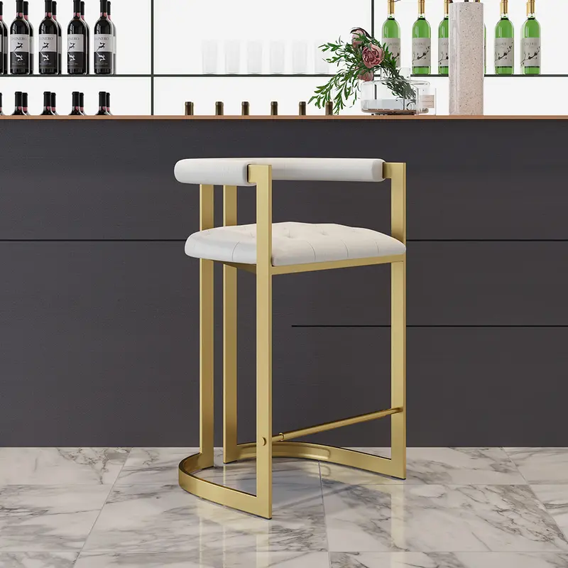 White & Gold Upholstered Counter Stool styled in a room