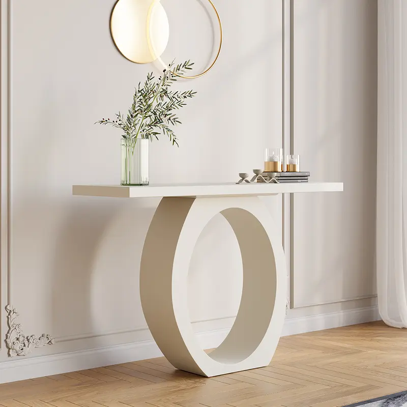 White Console Table with Circle Base (39.4") styled in a room