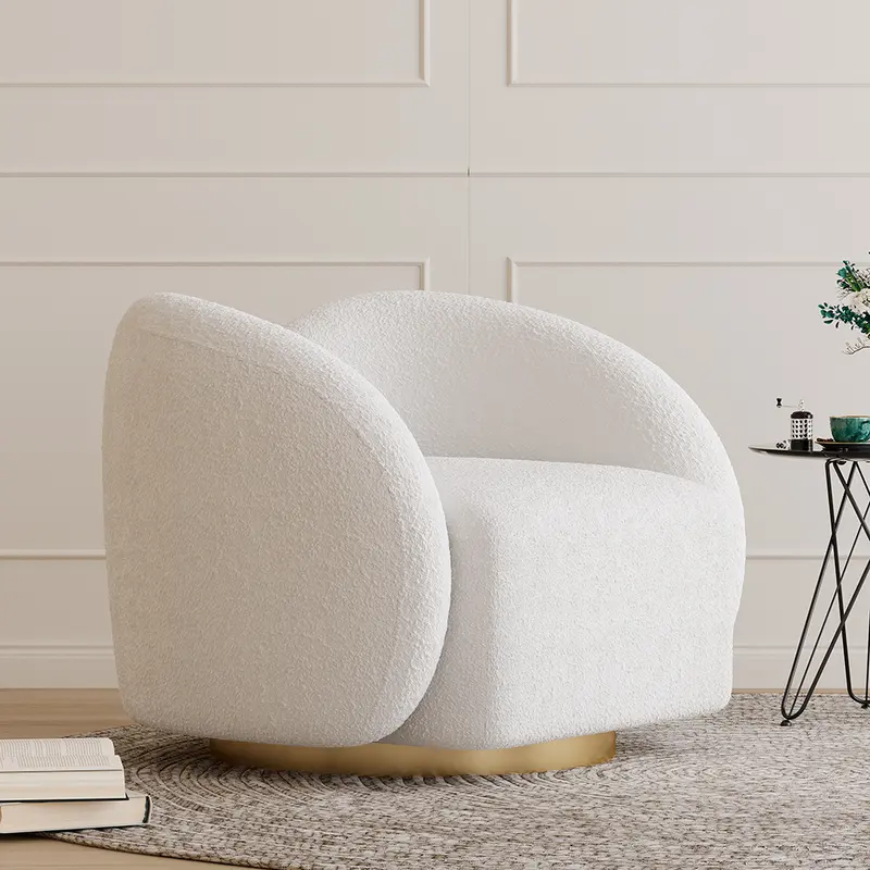 Cloud Bouclé Swivel Accent Chair, White styled in a room