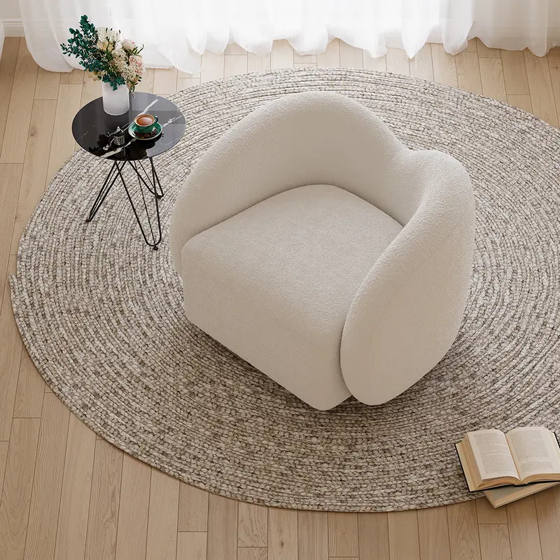 Cloud Bouclé Swivel Accent Chair, White styled in a room
