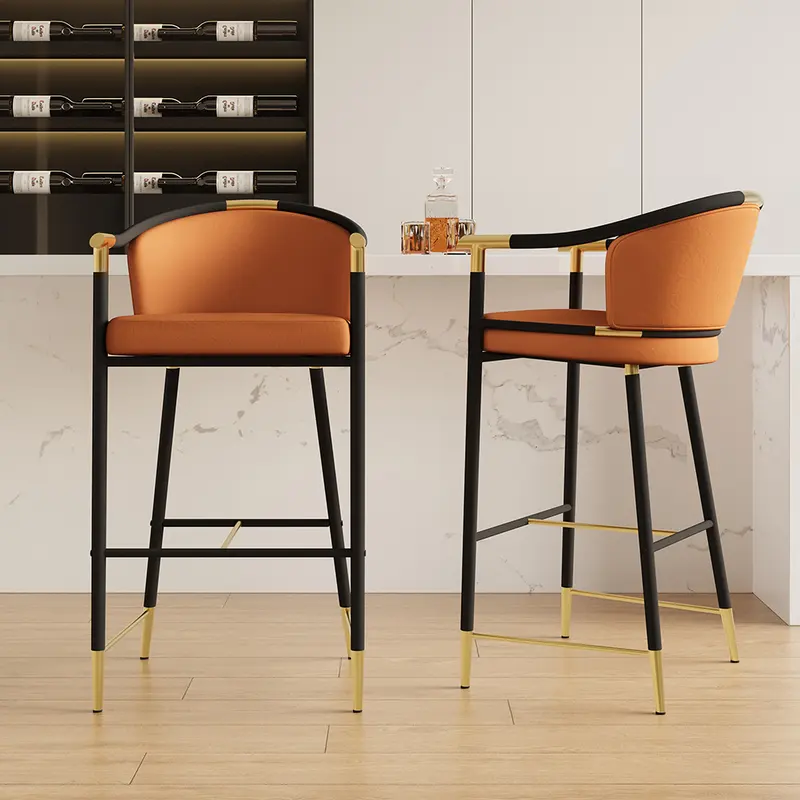 Orange Velvet Bar Stool with Arms styled in a room