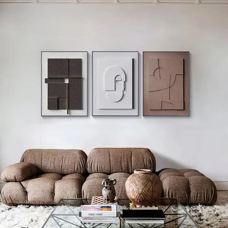 Japandi Geometric Canvas Wall Art, Set of 3 styled in a room