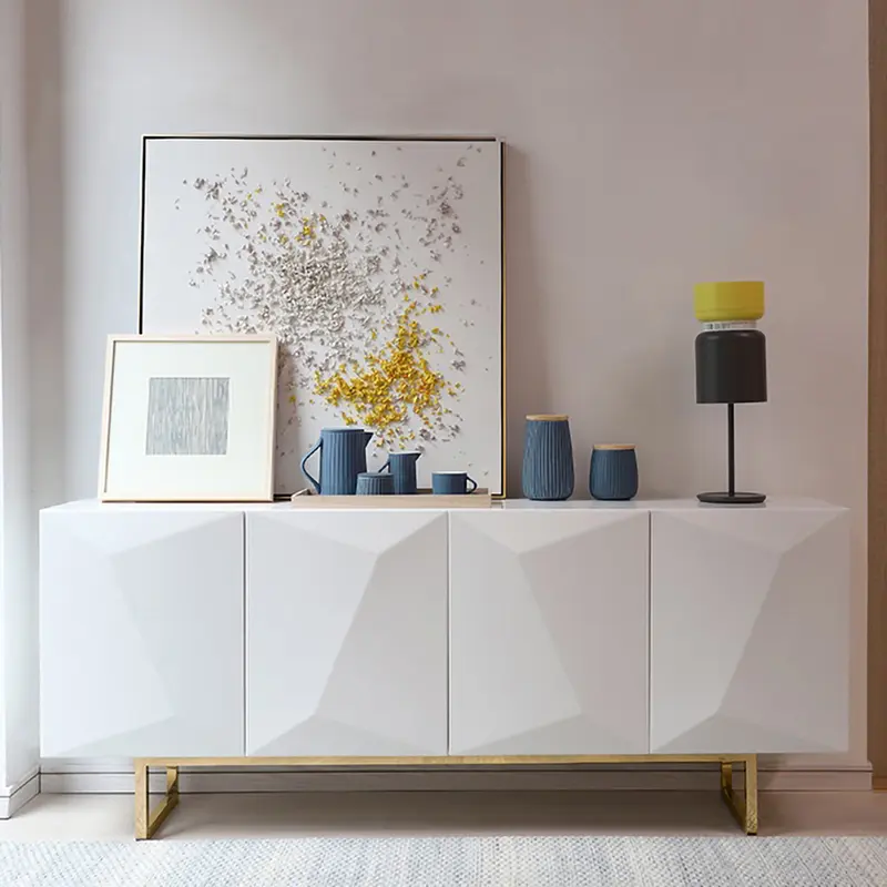 Modern White Buffet Sideboard with Gold Metal Legs (71")
