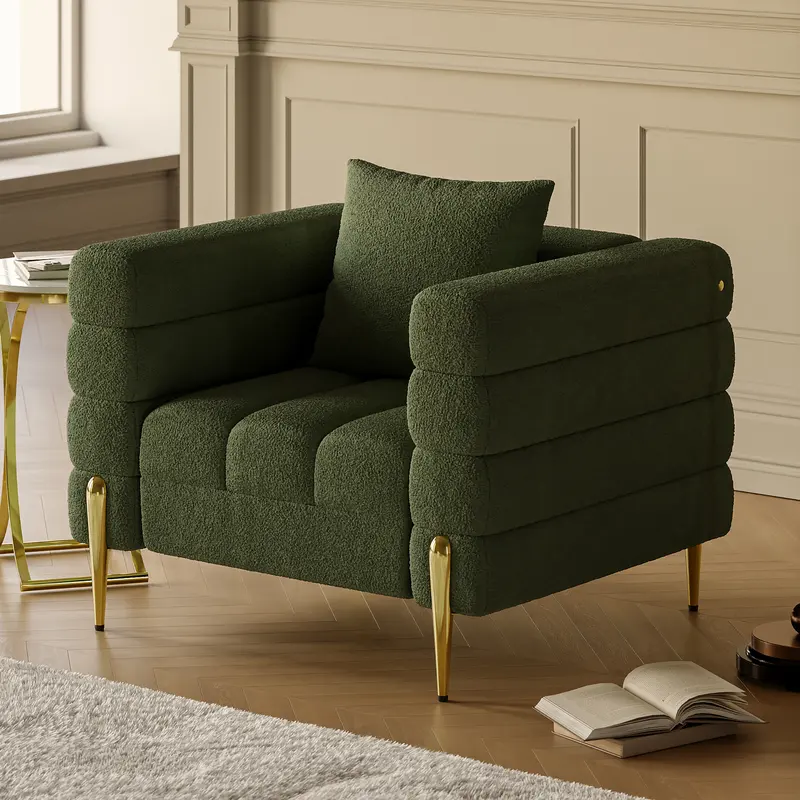 Green Boucle Modular Arm Chair styled in a room