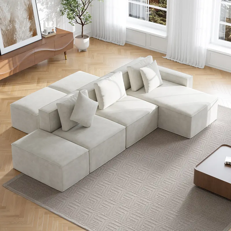 Oatmeal Modular Chaise Sectional Sofa with Ottoman (138")
