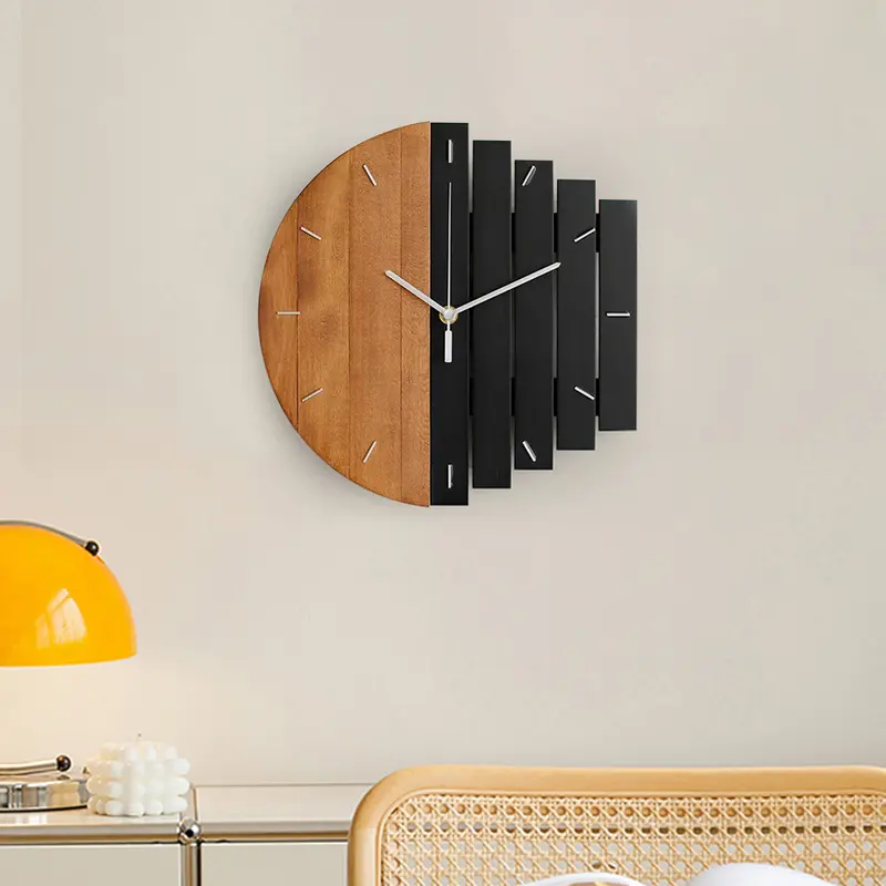 Rustic Abstract Wood Wall Clock styled in a room