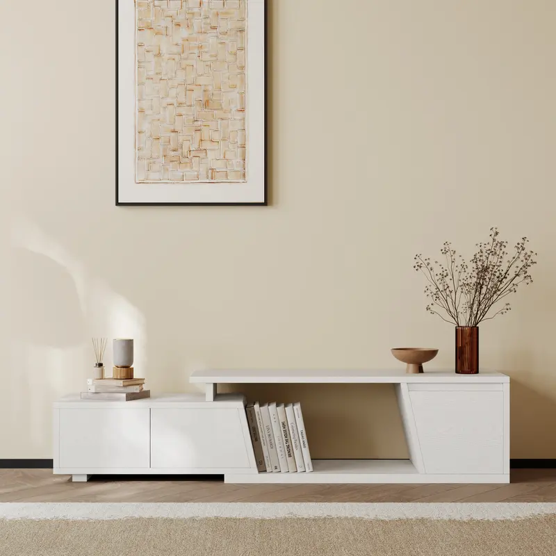 Fero Minimalist White Extendable TV Stand (Up to 71")