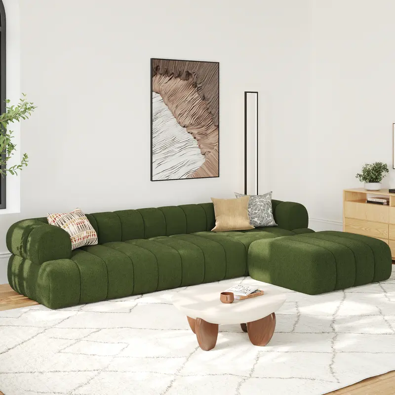 Channeled Chenille Velvet Sectional with Ottoman (123")