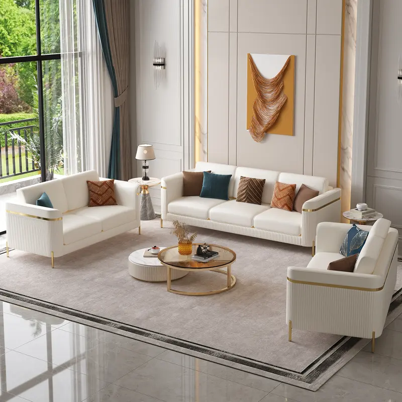 Vertex Modern Faux Leather 3-Piece Living Room Sofa Set styled in a room